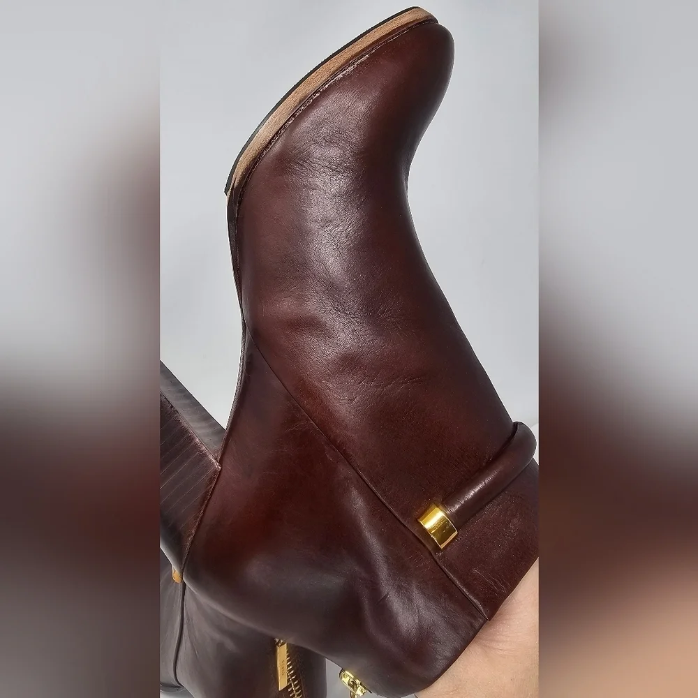 Aerin Women's Fuller Brown Leather Zip Up Ultra High Heel Ankle Boots Size 10M